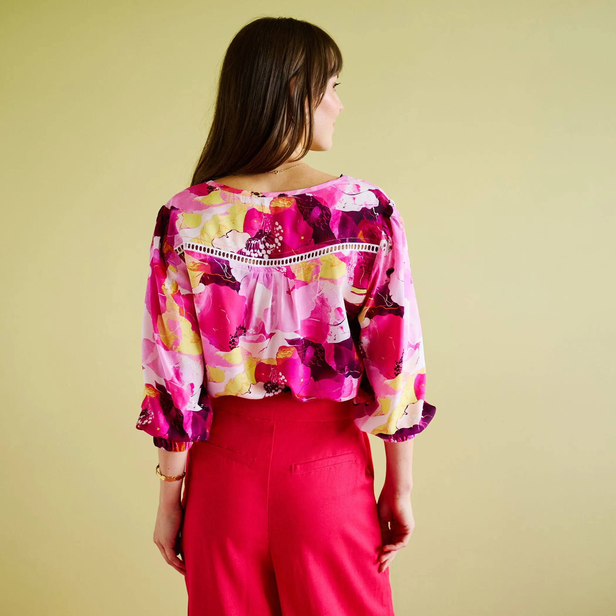 Anglaise Blouse - Pink Painted Floral