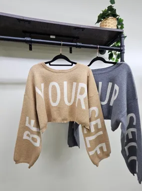 Be Yourself Sweater Crop Top - GRAY