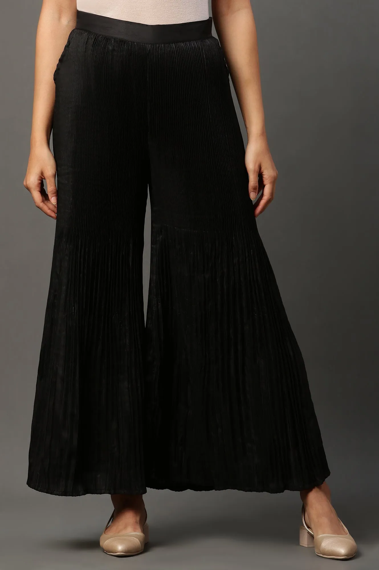 Black Pleated Flared Sharara