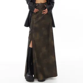 Colorblock Leather Skirts For Women High Waist Patchwork Pockets Vintage Temperament Skirt Female Fashion Clothing