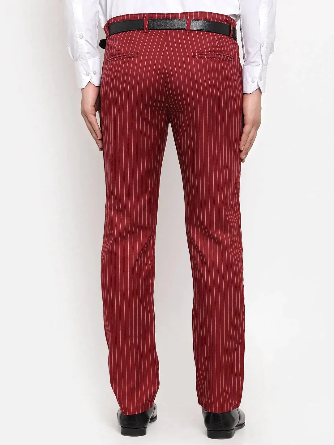 Men'S Red Cotton Striped Formal Trousers