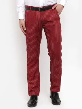 Men'S Red Cotton Striped Formal Trousers