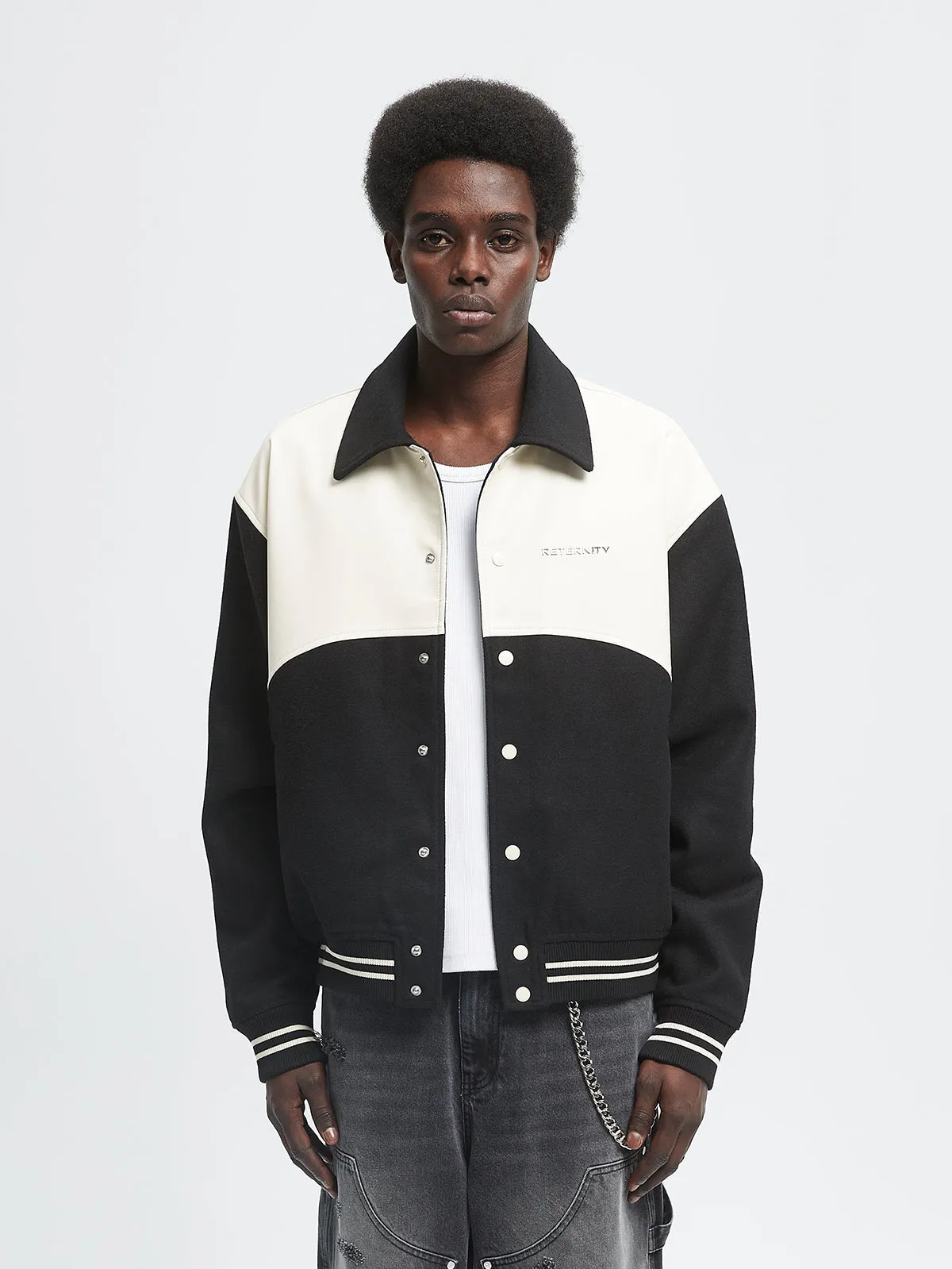 SIGNE VARSITY JACKET - CREAM/BLACK