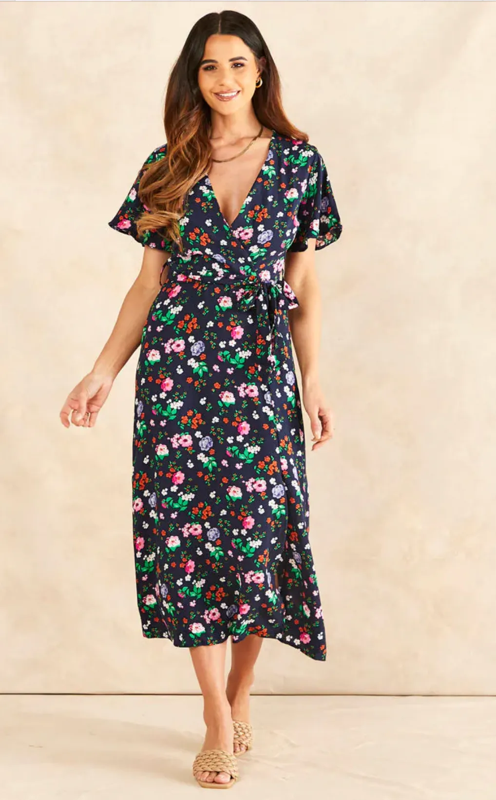 Wrap Midi Dress in print