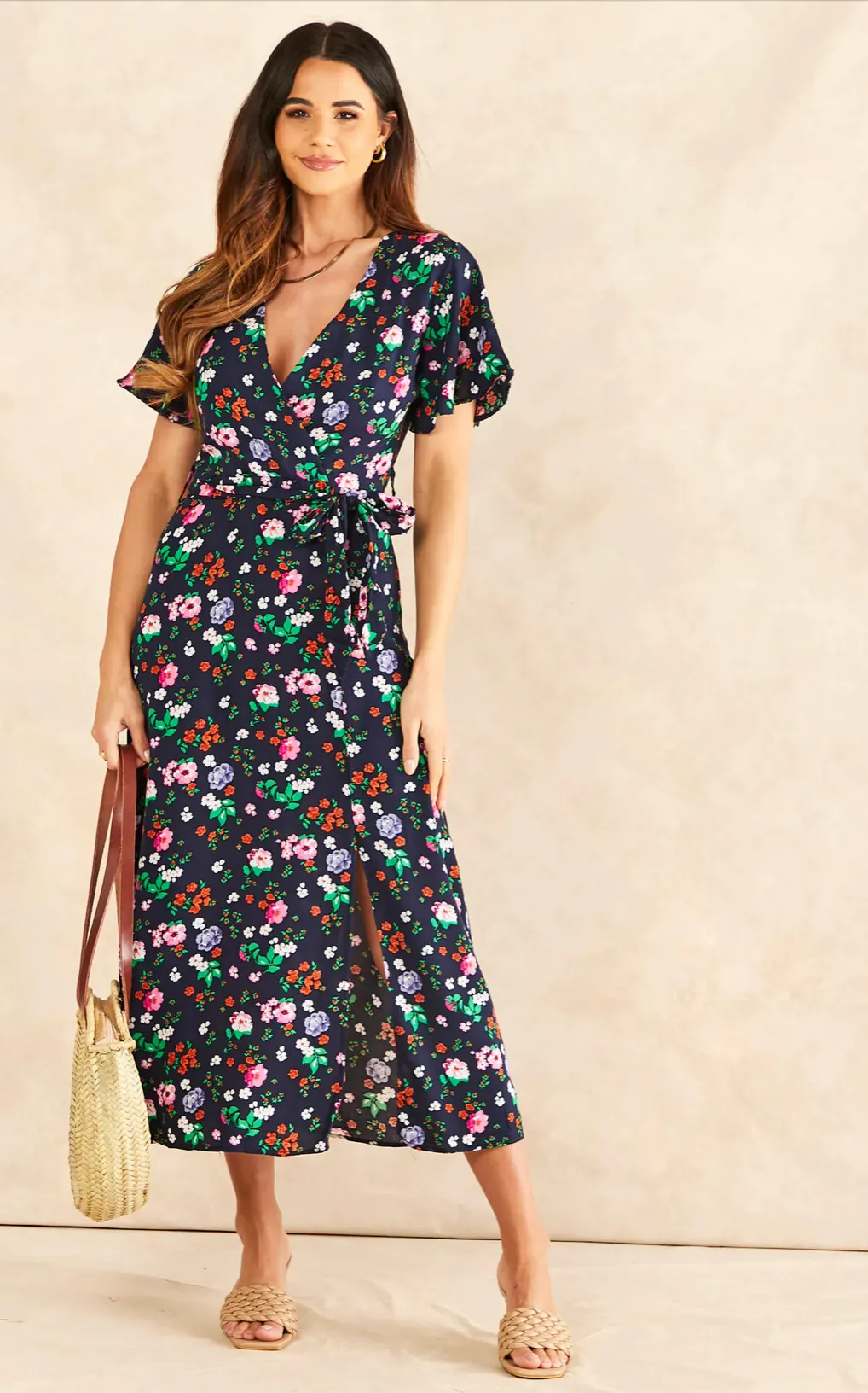 Wrap Midi Dress in print
