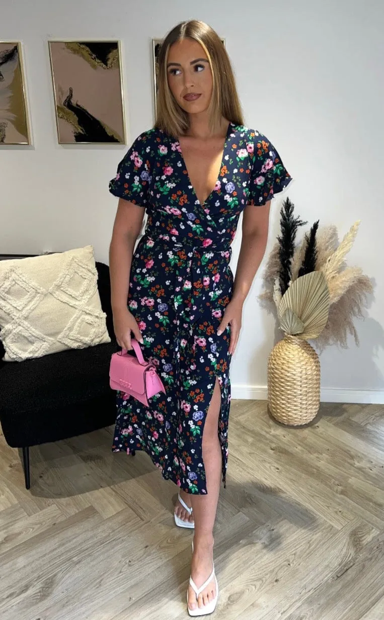Wrap Midi Dress in print